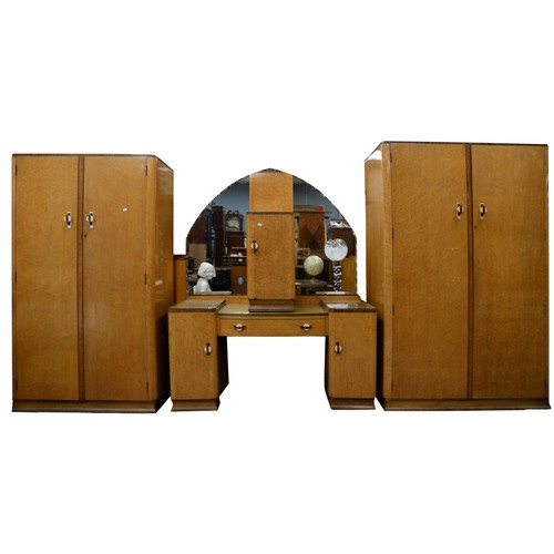1930's ART DECO BIRDS EYE MAPLE BEDROOM SUITE with his & hers wardrobes