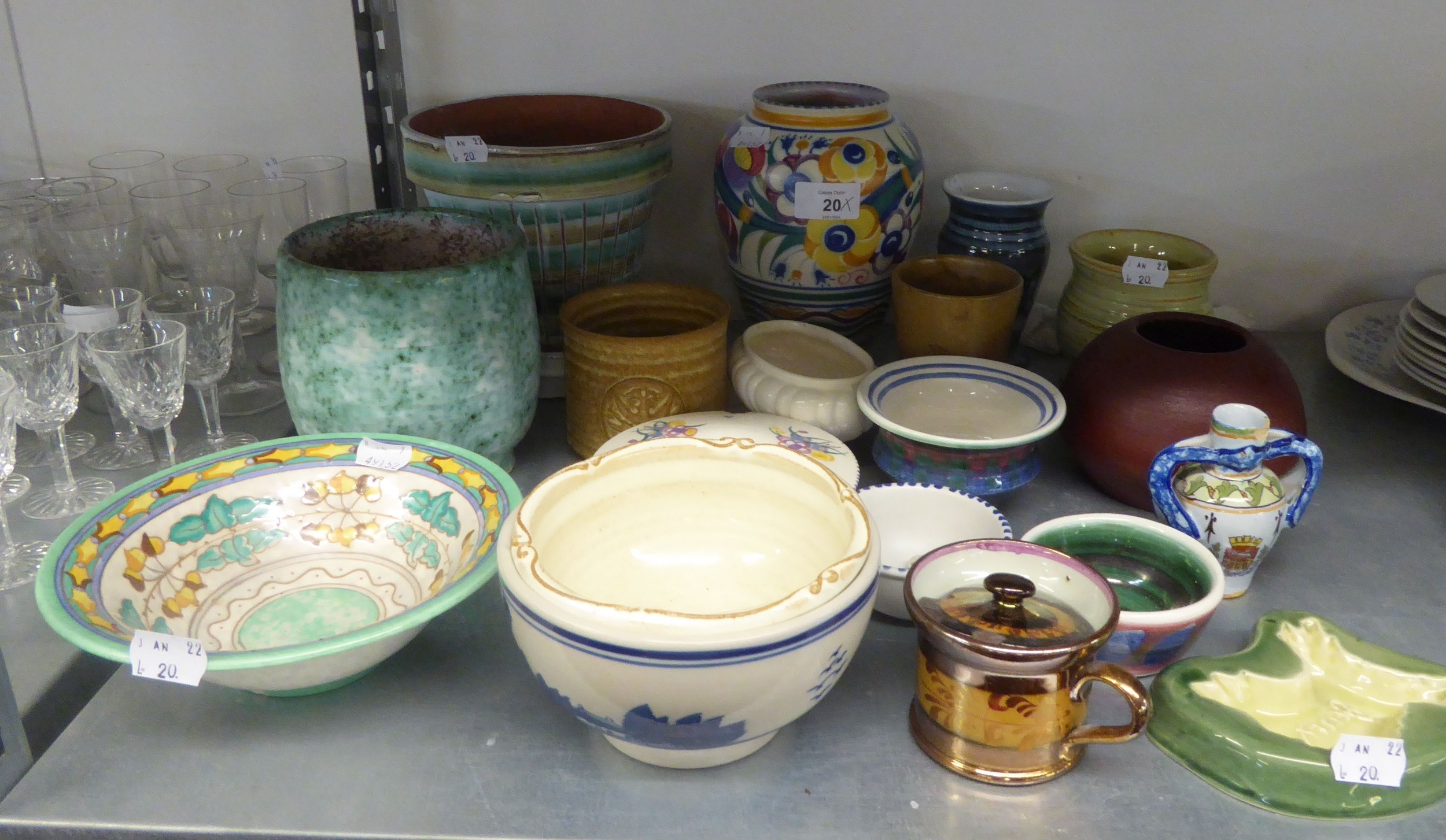 POOLE POTTERY VASE, TEA LIGHT HOLDER, CHARLOTTE RHEAD DISH AND OTHER