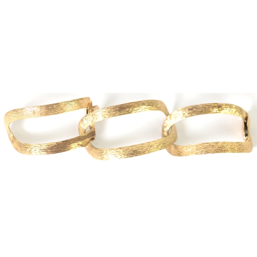 128 - 9ct GOLD CHAIN BRACELET in the form of three very large curved oblong links, 2 3/8in (6cm) diameter,... 