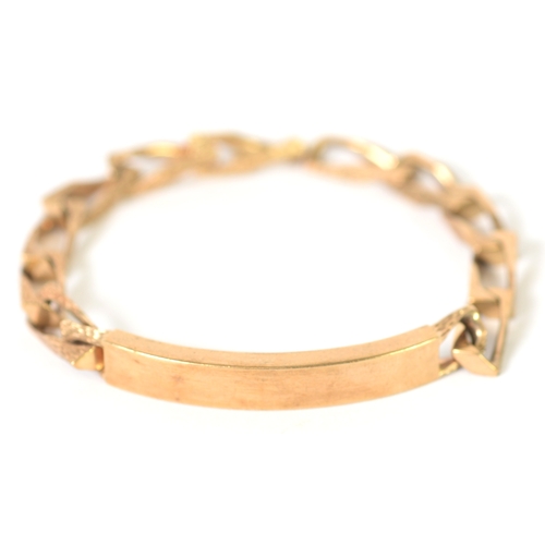 133 - 9ct GOLD IDENTITY BRACELET, WITH VACANT PANEL, stylised angular bark textured curb link, one-hinge o... 