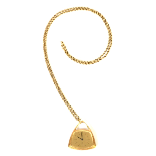 9 - LADY'S ROLLED GOLD PENDANT WATCH with mechanical movement, the dial with batons, in bag shaped, bark... 