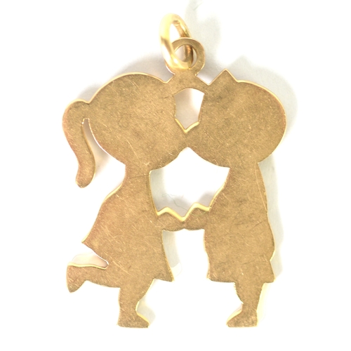 145 - 18ct GOLD SILHOUETTE PENDANT, cartoon characters - boy and girl kissing, London 1975, 1 1/4in (3.25c... 