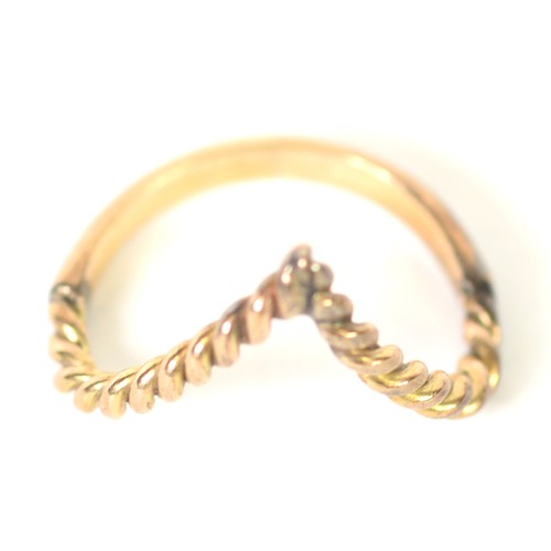 146 - GOLD COLOURED METAL WISHBONE SHAPED RING, with rope twist top, ring size L and GOLD COLOURED METAL R... 