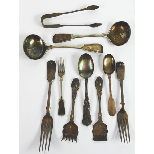 304 - VICTORIAN ELABORATE ELECTROPLATE KNIFE, FORK AND SPOON, in case and 10 pieces of PLATED, MAINLY VICT... 