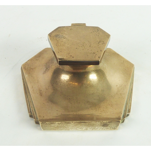 233 - ART DECO WEIGHTED SILVER CAPSTAN STYLE LARGE INKWELL BY WALKER & HALL, of hexagonal form with sl... 