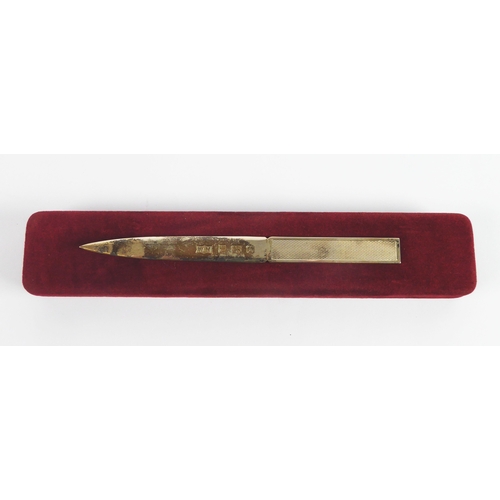 235 - MODERN CASED SILVER LETTER OPENER with engine turned flat handle, 6” (15.2cm) long, Birmingham 1984,... 