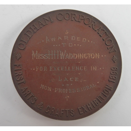 46 - WALKER & HALL BRONZE MEDALLION for the 'Oldham Corporation First Arts & Craft Exhibition 189... 