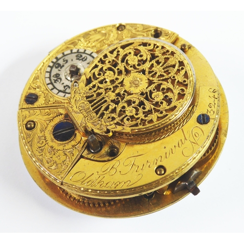 3 - B. FURNIVAL, OLDHAM, No 3248 ANTIQUE VERG POCKET WATCH MOVEMENT ONLY, with white enamelled arabic di... 