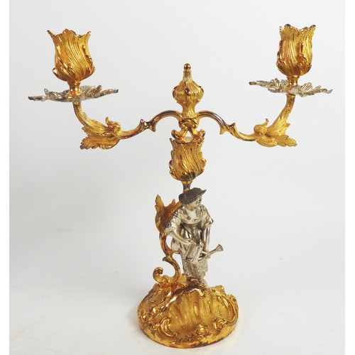 217 - PAIR OF MAPPIN & WEBB PARCEL GILT SILVER ROCOCO CANDELABRA, each with removable foliate S scroll... 