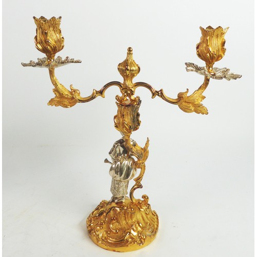 217 - PAIR OF MAPPIN & WEBB PARCEL GILT SILVER ROCOCO CANDELABRA, each with removable foliate S scroll... 