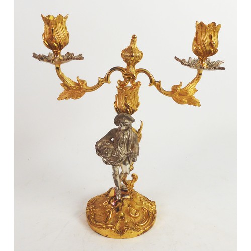 217 - PAIR OF MAPPIN & WEBB PARCEL GILT SILVER ROCOCO CANDELABRA, each with removable foliate S scroll... 