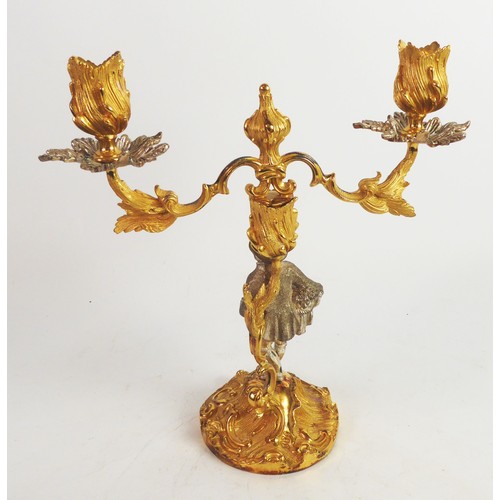 217 - PAIR OF MAPPIN & WEBB PARCEL GILT SILVER ROCOCO CANDELABRA, each with removable foliate S scroll... 