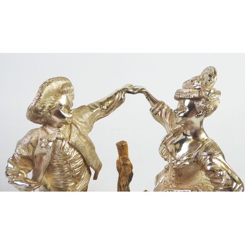 218 - MAPPIN & WEBB PARCEL GILT SILVER FIGURAL GROUP depicting a gallant helping a crinolined lady cli... 