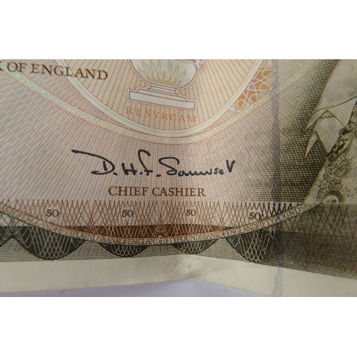 36 - ELIZABETH II, BANK OF ENGLAND, BROWN FIFTY POUND NOTE, signed by DHC Somerset, number AOI 563665