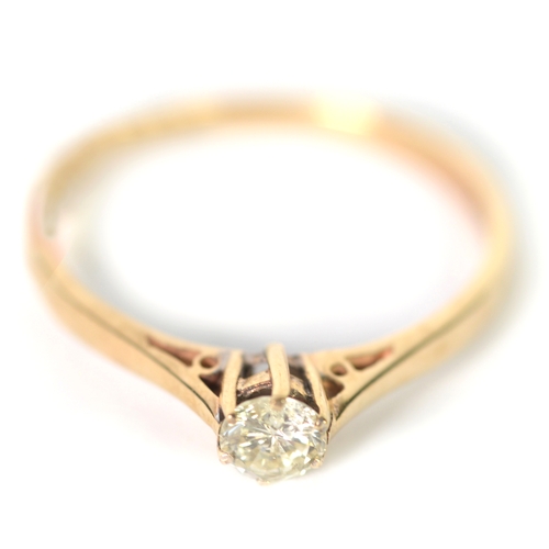 169 - 9ct GOLD RING, with a round brilliant cur solitaire diamond, in a six claw crown setting, approximat... 