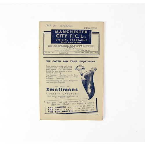 162 - FOOTBALL PROGRAMME-MANCHESTER CITY v BLACKPOOL 1949/50, writing on front cover