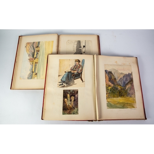 319 - INTERESTING LATE VICTORIAN ALBUM FILLED WITH APPROXIMATELY 175 WATERCOLOURS and DRAWINGS BY A GIFTED... 