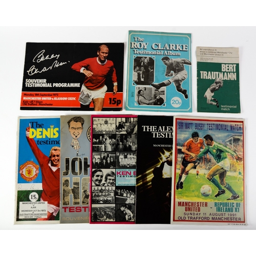 193 - FOOTBALL PROGRAMMES-TESTIMONIAL PROGRAMMES - BERT TRAUTMANN, BOBBY CHARLTON, DENIS LAW, SIR MATT BUS... 