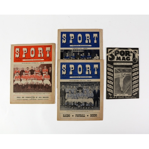 195 - FOOTBALL PROGRAMMES-THREE COPIES OF SPORT MAGAZINE, from 1948/49, with Manchester City team on the f... 