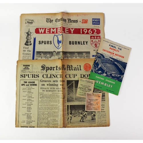 197 - FOOTBALL PROGRAMMES-SPURS 1902 CUP FINAL PROGRAMME v BURNLEY, two ticket stubs, 1961, 1962 and two n... 