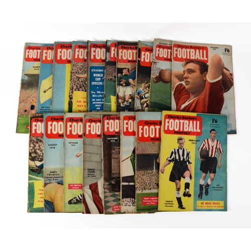 201 - EIGHTEEN CHARLES BUCHAN'S FOOTBALL MONTHLYS, from July 1956 to December 1957, colour picture of Eddi... 