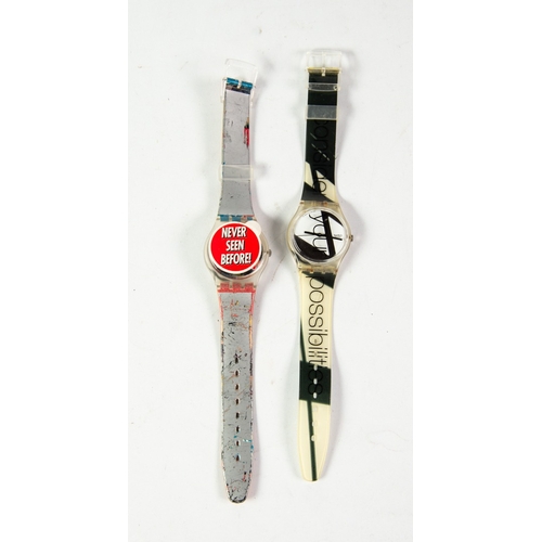 436 - TWO UNBOXED LIMITED EDITION SWATCH WRISTWATCHES, ‘NEVER SEEN BEFORE’ GK258, (1997), sticker over the... 