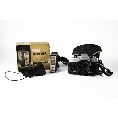 101 - MINOLTA SRT 100b SLR ROLL FILM CAMERA, with 50mm, f:2 lens, in soft case, together with a PRINZ JUPI... 