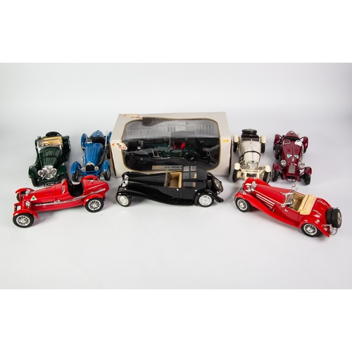 411 - SIX BURAGO UNBOXED LARGER SCALE MODELS OF CLASSIC TWO-SEATER SPORTS CARS, 1:16 and similar scales, i... 