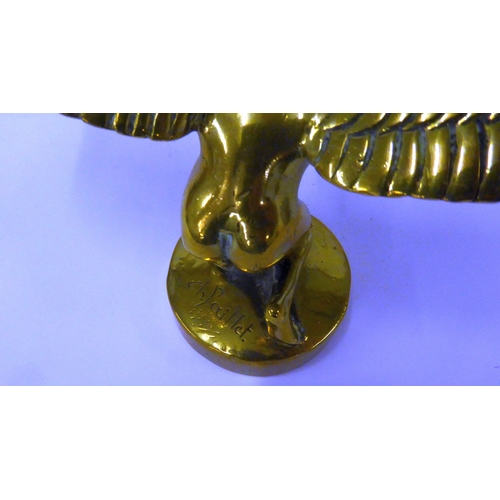 378 - EARLY 20TH CENTURY CAST BRASS CAR MASCOT IN THE FORM OF A KNEELING, NUDE WINGED MAN. Marked Ch (Char... 