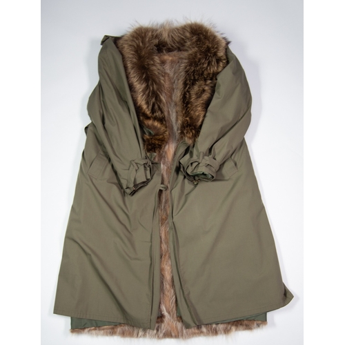 527 - LADY'S NINO FLEX COTTON AND POLYESTER KHAKI RAIN COAT WITH REMOVABLE SHAGGY 'FUR' LINING