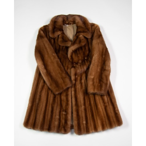 529 - MEDIUM BROWN MINK FULL LENGTH FUR COAT with short reverend collar, hook fastening double breasted fr... 