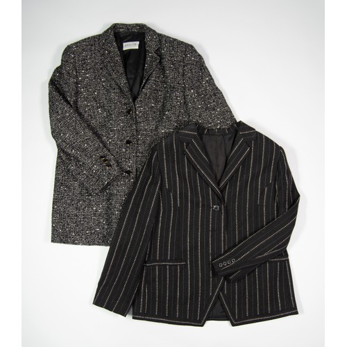 505 - JOBIS, LADY'S PRINTED VELVET JACKET, labelled size 42; Basler BLACK AND WHITE STRIPED BLAZER, GB siz... 