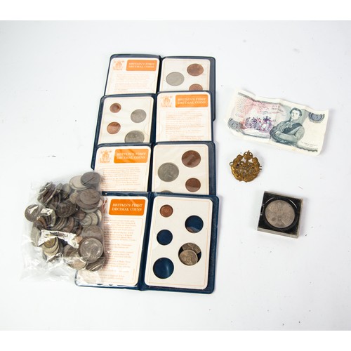 71 - FOUR PLASTIC WALLETS OF 'BRITAINS FIRST DECIMAL COINS'; a quantity of BRITISH AND FOREIGN COINS, Eli... 