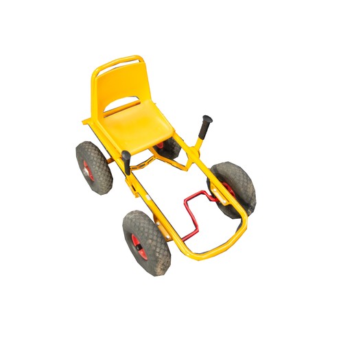 425A - CHILD'S ROBO MOON-CAR, YELLOW ENAMELLED TUBULAR METAL PEDAL CAR with yellow plastic seat, four pneum... 