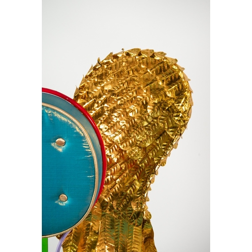 40 - TOM’S DRAG ART FOR AMARU DESIGN ‘ANGEL WINGS’ BRIGHTLY PAINTED METAL CHAIR, with oval button upholst... 