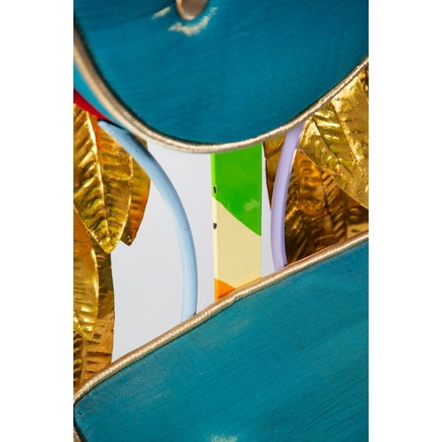 40 - TOM’S DRAG ART FOR AMARU DESIGN ‘ANGEL WINGS’ BRIGHTLY PAINTED METAL CHAIR, with oval button upholst... 