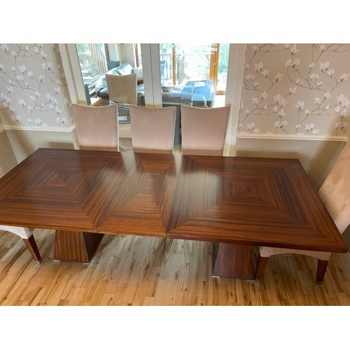 41 - STYLISH MODERN TOLA WOOD EXTENDING DINING TABLE WITH ADDITIONAL LEAF AND SET OF EIGHT HIGH BACK SING... 