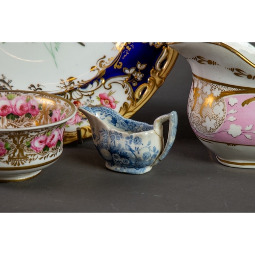 121 - FOUR PIECES OF NINETEENTH CENTURY CERAMICS, comprising: JOHN ROSE PERIOD COALPORT SILVER SHAPED CREA... 