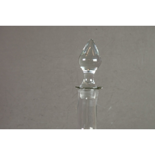 226 - ENGRAVED GLASS DECANTER AND STOPPER, of footed form with pointed stopper, wheel cut with a trellis d... 