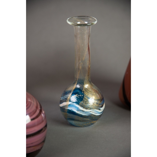 26 - POSSIBLY MAURE VIEL, ART GLASS VASE, of conical form, with spiralling lines in white, blue and black... 