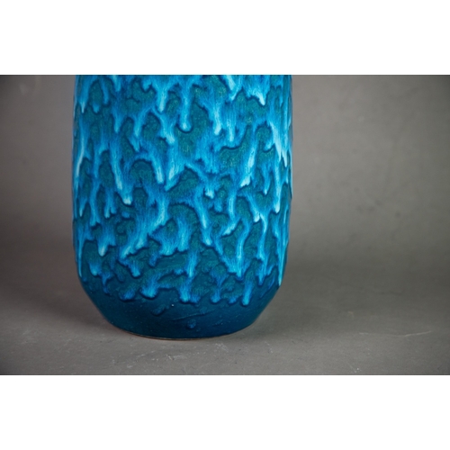 29 - PROBABLY SCHEURICH, WEST GERMAN POTTERY VASE, drizzle glazed in blue, 10” (25.4cm), moulded mark and... 