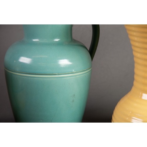 22 - LOVATTS YELLOW GLAZED LARGE JUG, of ribbed form with flared rim, 9 ¾” (24.8cm) high, together with a... 