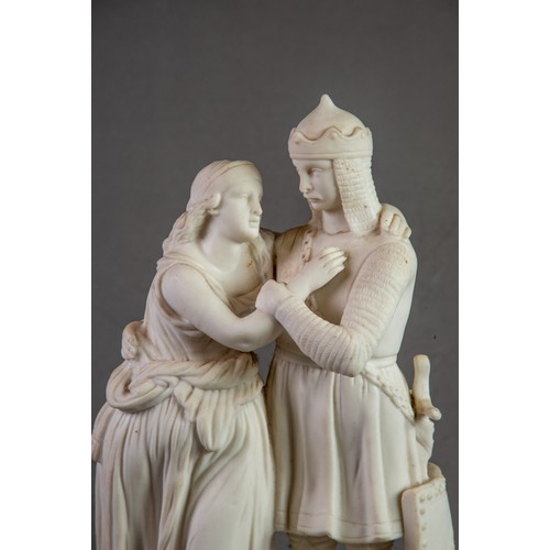 150 - LATE 19TH CENTURY PARIAN GROUP  DEPICTING KING ARTHUR AND GUINEVERE standing embracing each other, o... 