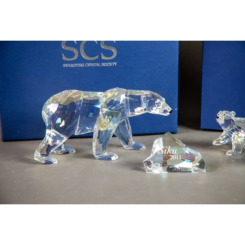 185 - BOXED SWAROVSKI ANNUAL EDITION 2011 ‘POLAR BEAR-SIKU’ GLASS MODEL AND PLAQUE, together with THE ‘CRY... 