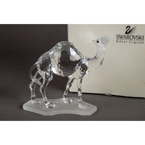 192 - BOXED SWAROVSKI, SILVER CRYSTAL GLASS MODEL OF A CAMEL, with certificate booklet, 4 ¾” (12cm) high