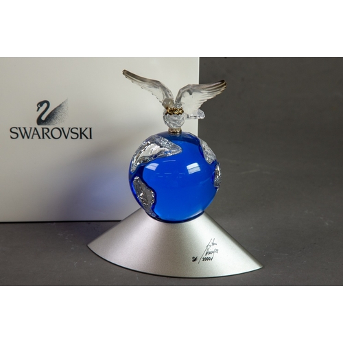 197 - BOXED SWAROVSKI ‘CRYSTAL PLANET VISION 2000’ GLASS AND METAL SCULPTURE, with certificate, ¾” (12cm) ... 