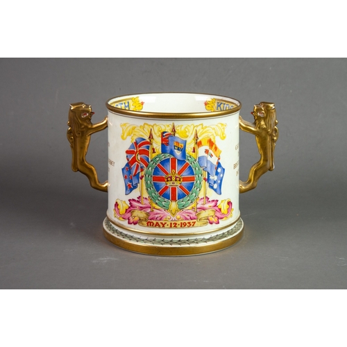 151 - PARAGON CHINA GEORGE VI ROYAL COMMEMORTIVE LIMITED EDITION TWO HANDLED CHINA LARGE LOVING CUP, 1937,... 