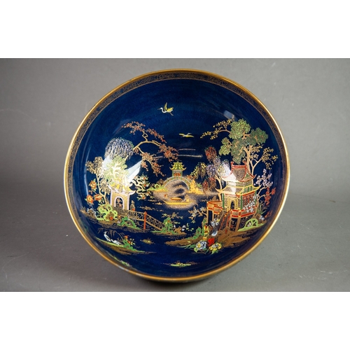 2 - CARLTON WARE CHINOISERIE LUSTRE LARGE CIRCULAR BOWL, the interior decorated in 'Willow Pattern' styl... 