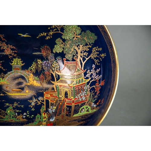 2 - CARLTON WARE CHINOISERIE LUSTRE LARGE CIRCULAR BOWL, the interior decorated in 'Willow Pattern' styl... 