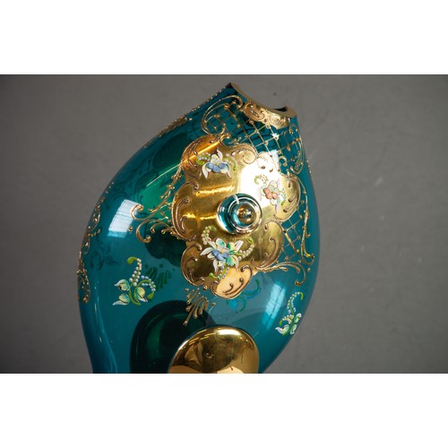 233 - VENETIAN PALE BLUE AND GILT LARGE FISH PATTERN RECEIVER, applied with small ceramic flowers, 11in (2... 